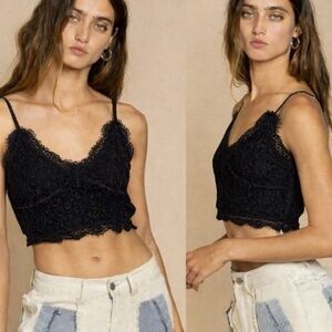 POL Black Lace Crop Top Bralette NWOT Size L